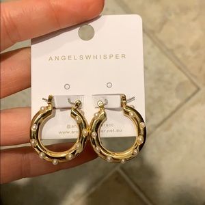 Gold Hoops with Pearl Embellishments